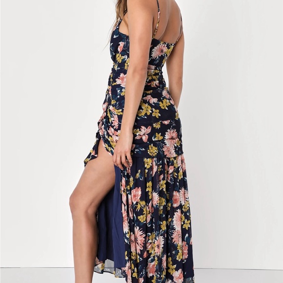 Lulu’s Stunning Soirée Navy Blue Floral Print Maxi Dress Size Medium - Picture 3 of 4